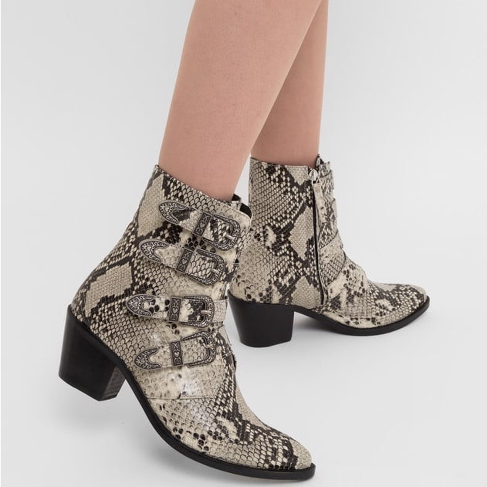 Twinset Milano Python Print Leather Heeled Ankle Boots Size EU 36 / US 6 - Picture 2 of 16